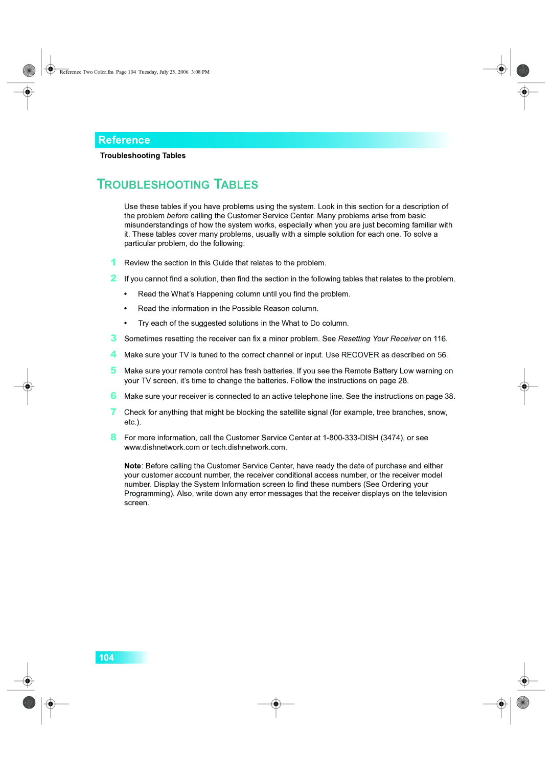 Dish Network 222 manual Troubleshooting Tables 