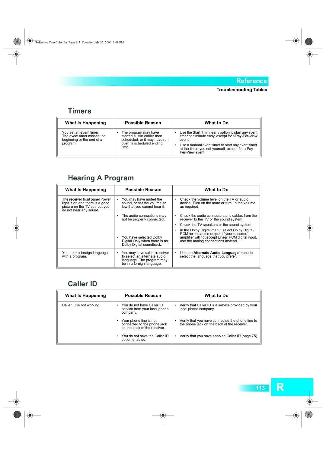 Dish Network 222 manual Hearing a Program, Caller ID 