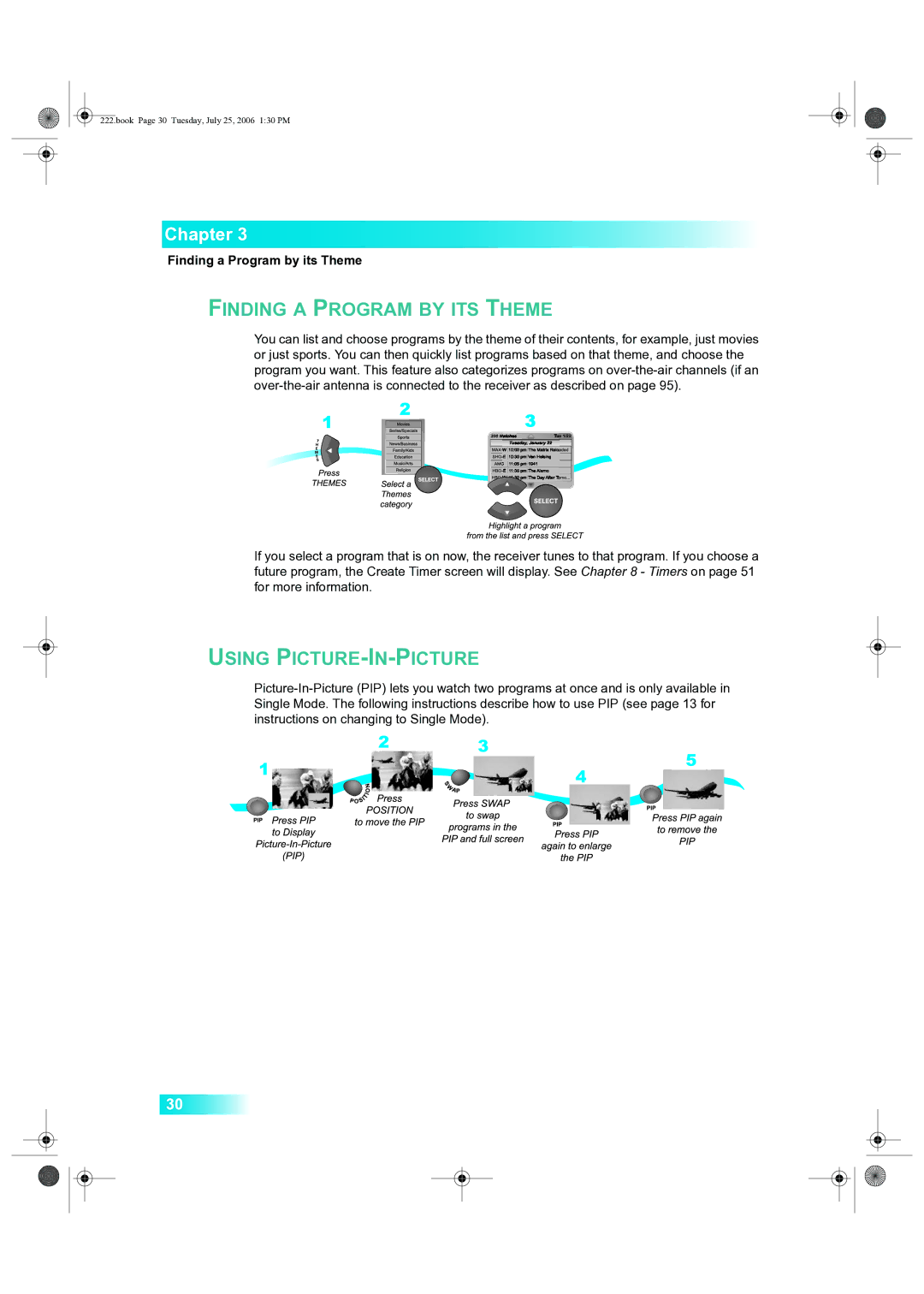 Dish Network 222 manual Finding a Program by ITS Theme, Finding a Program by its Theme 