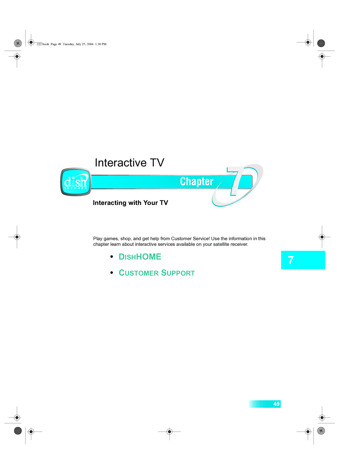 Dish Network 222 manual Interacting with Your TV, Customer Support 