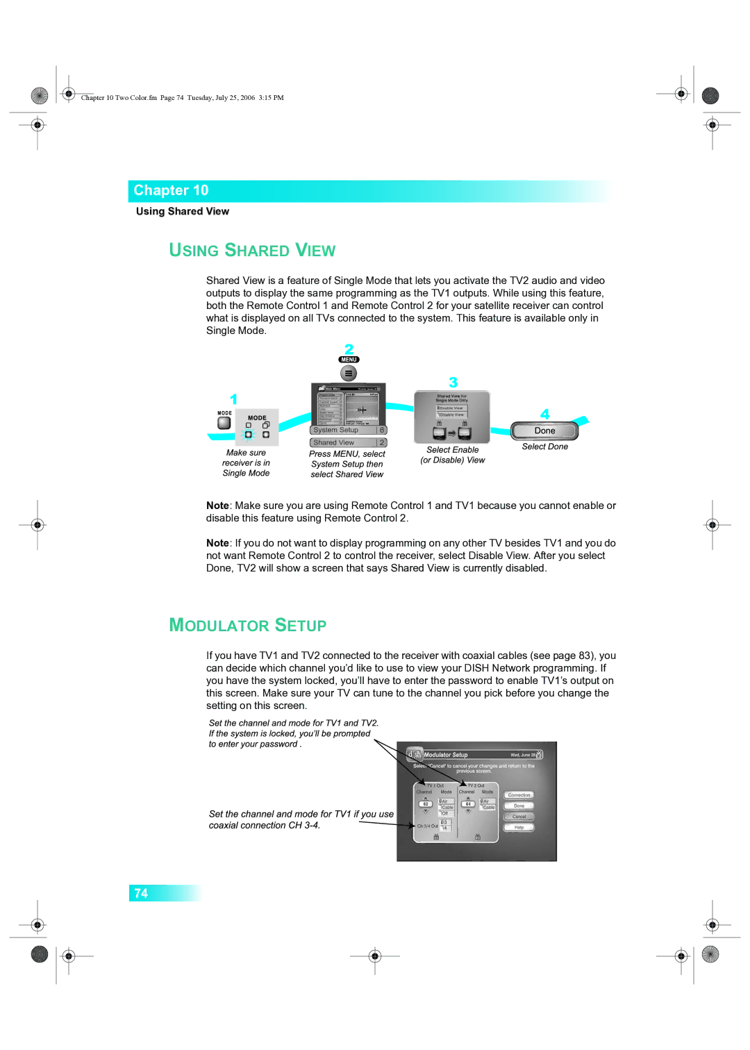 Dish Network 222 manual Using Shared View 