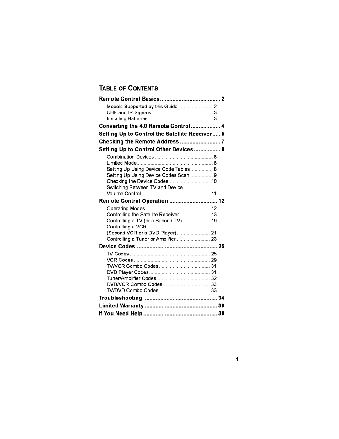 Dish Network 3.2, 3.0, 3.1 warranty Table Of Contents 