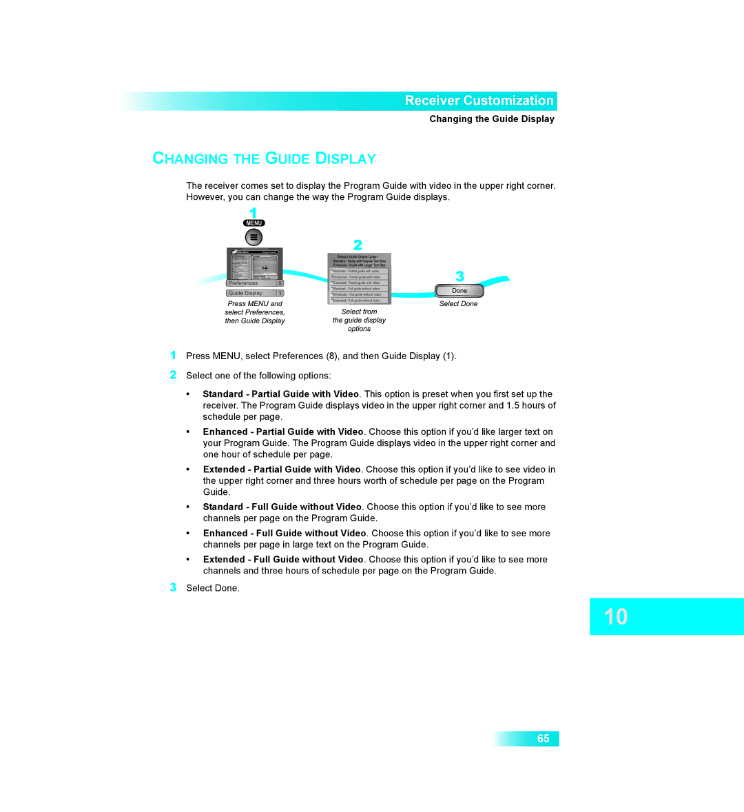 Dish Network 411 manual Changing the Guide Display 