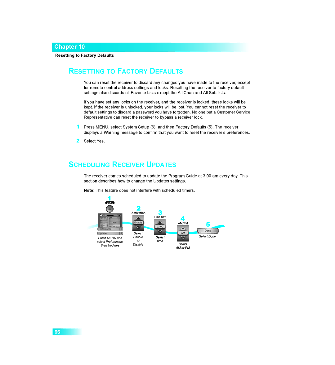 Dish Network 411 manual Resetting to Factory Defaults 