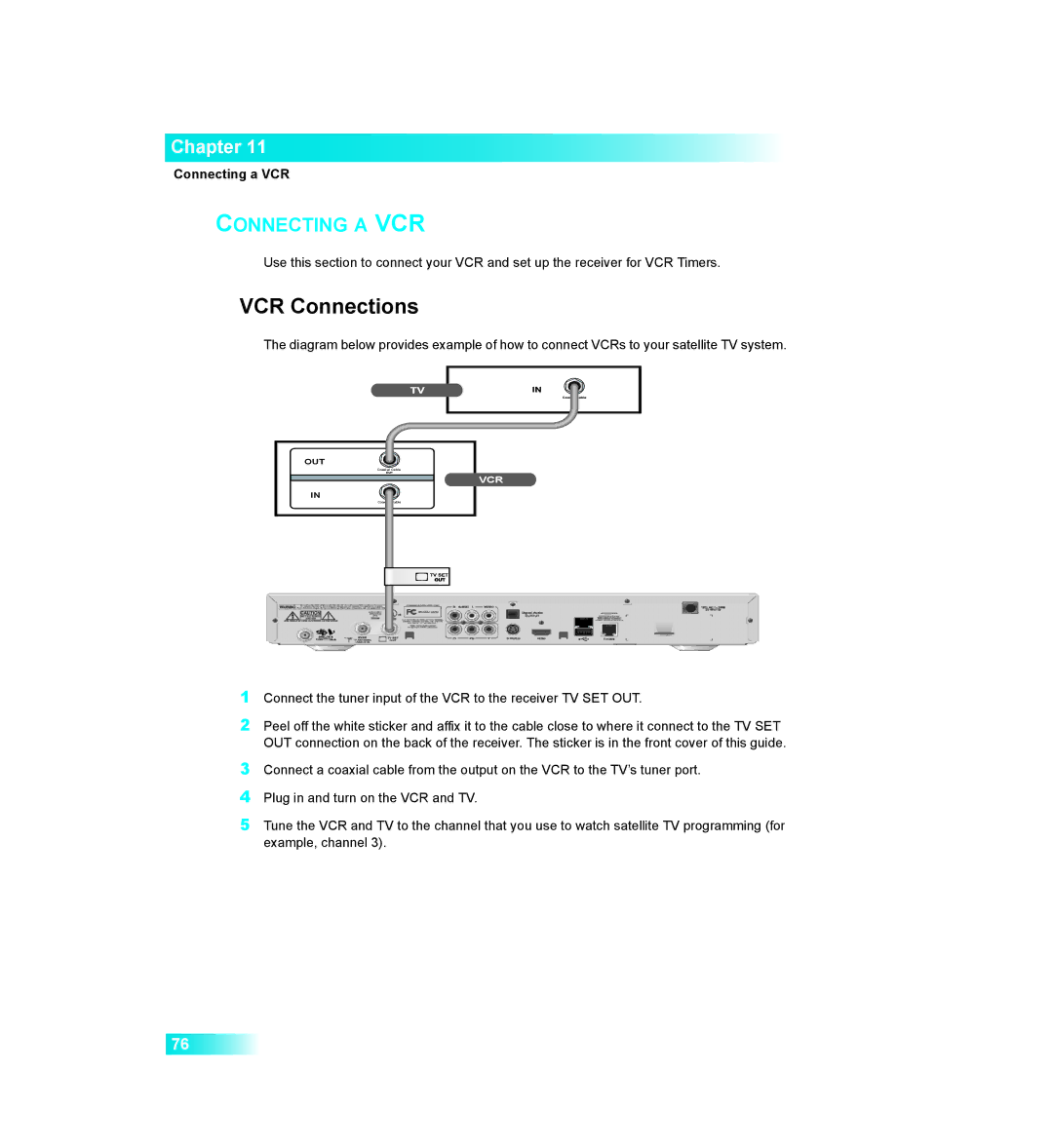 Dish Network 411 manual VCR Connections, Connecting a VCR 