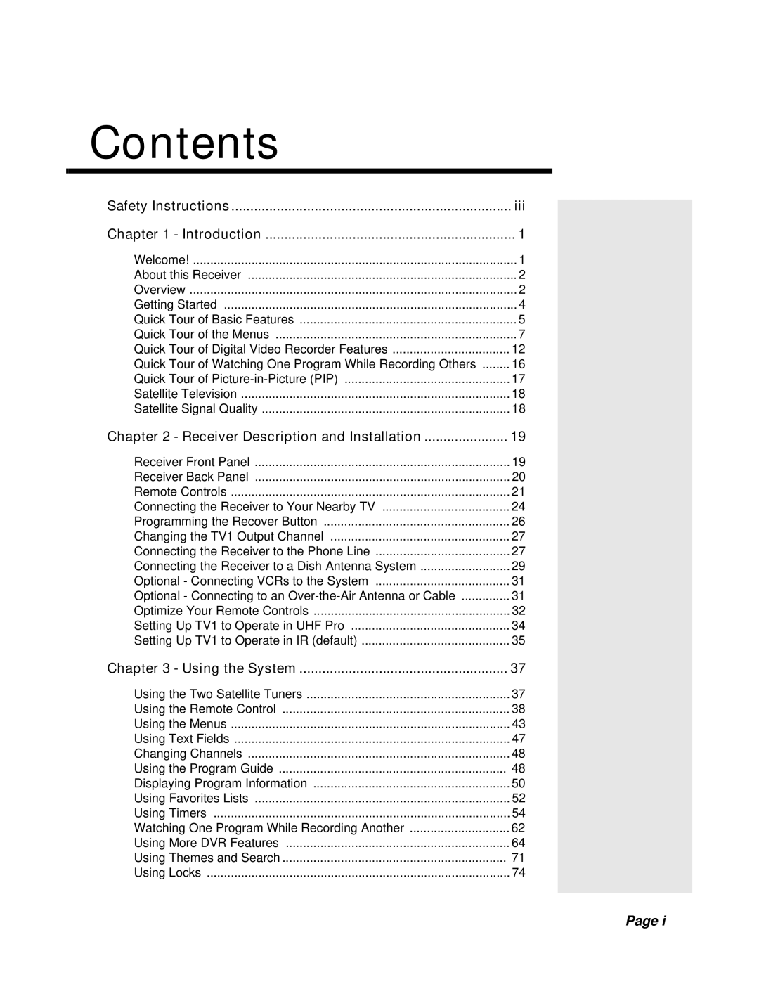 Dish Network 512 manual Contents 