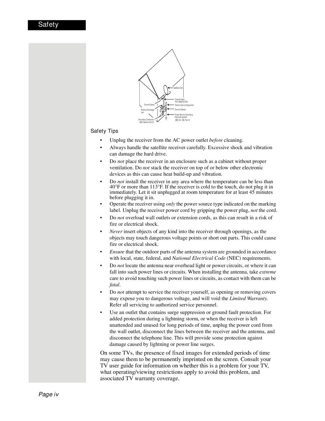 Dish Network 512 manual Safety 