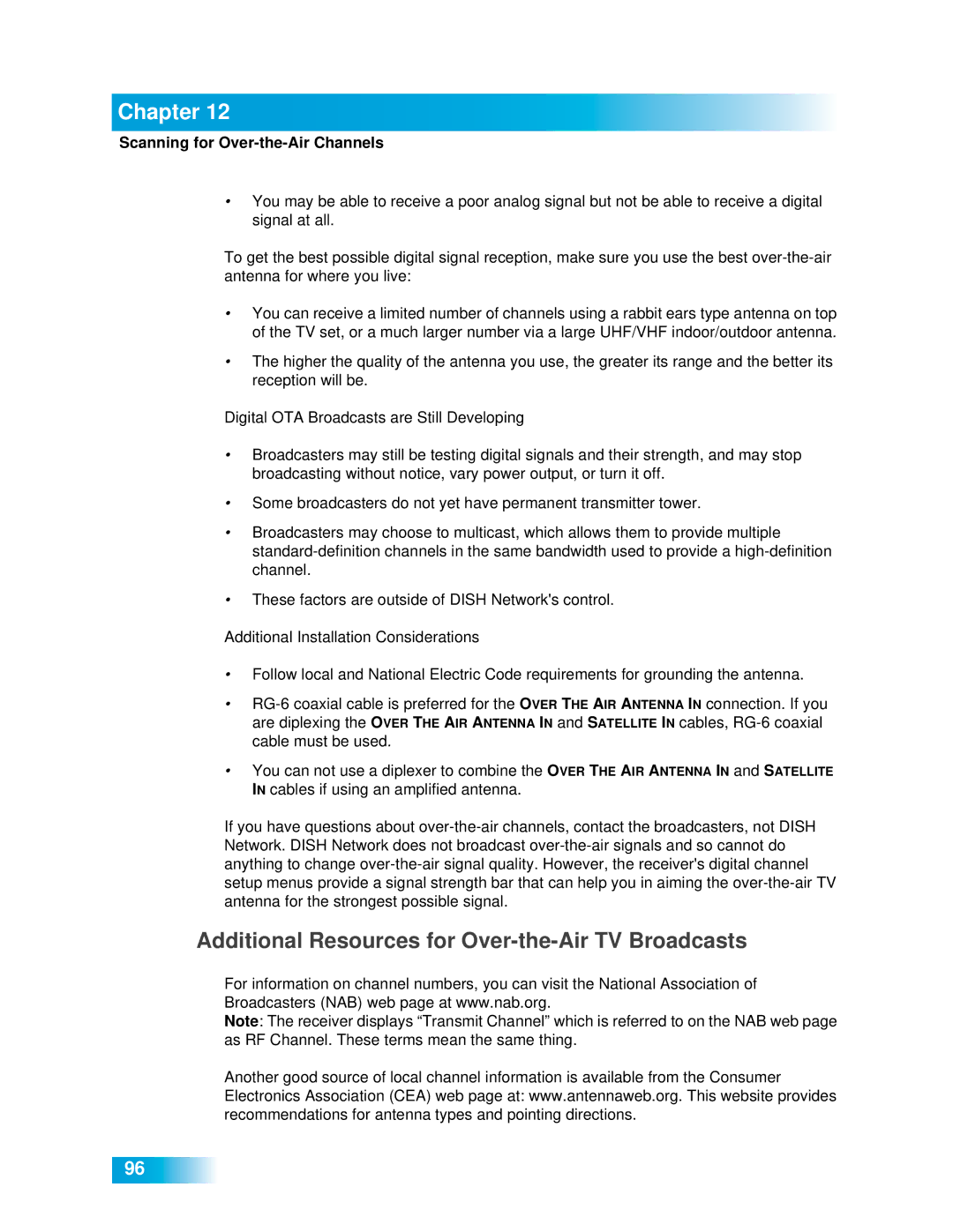 Dish Network 612 important safety instructions Additional Resources for Over-the-Air TV Broadcasts 