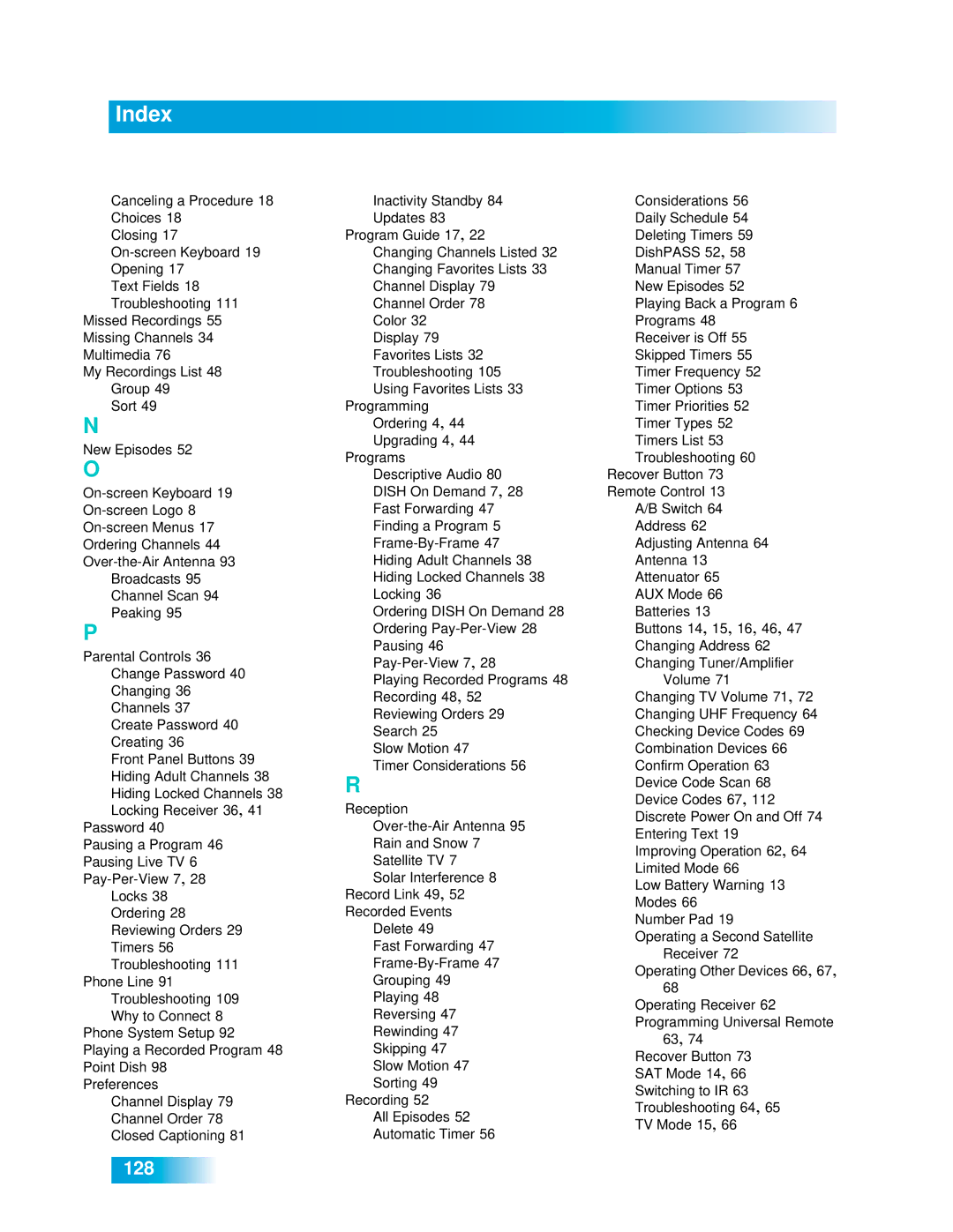 Dish Network 612 important safety instructions Index 