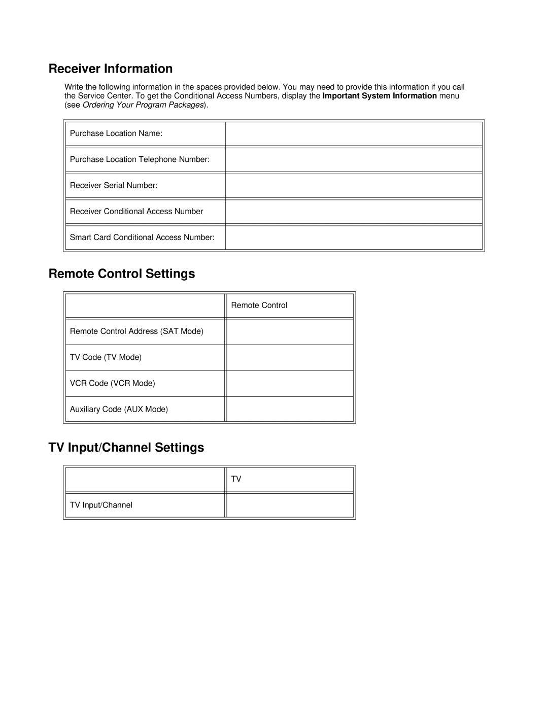 Dish Network 612 important safety instructions TV Input/Channel Settings 