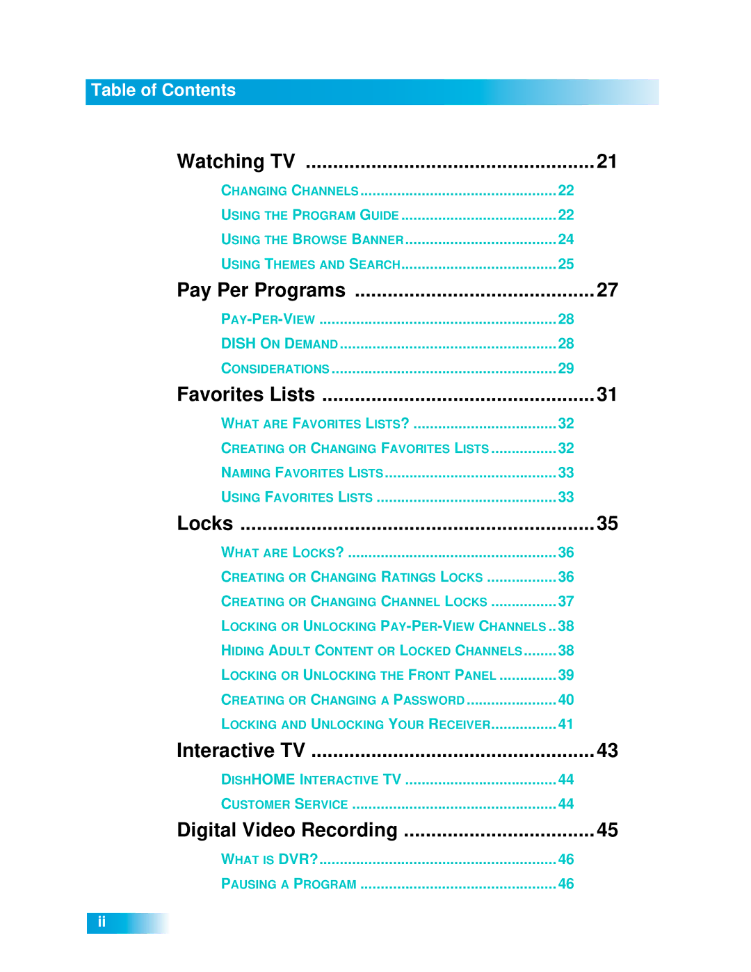 Dish Network 612 important safety instructions Table of Contents 