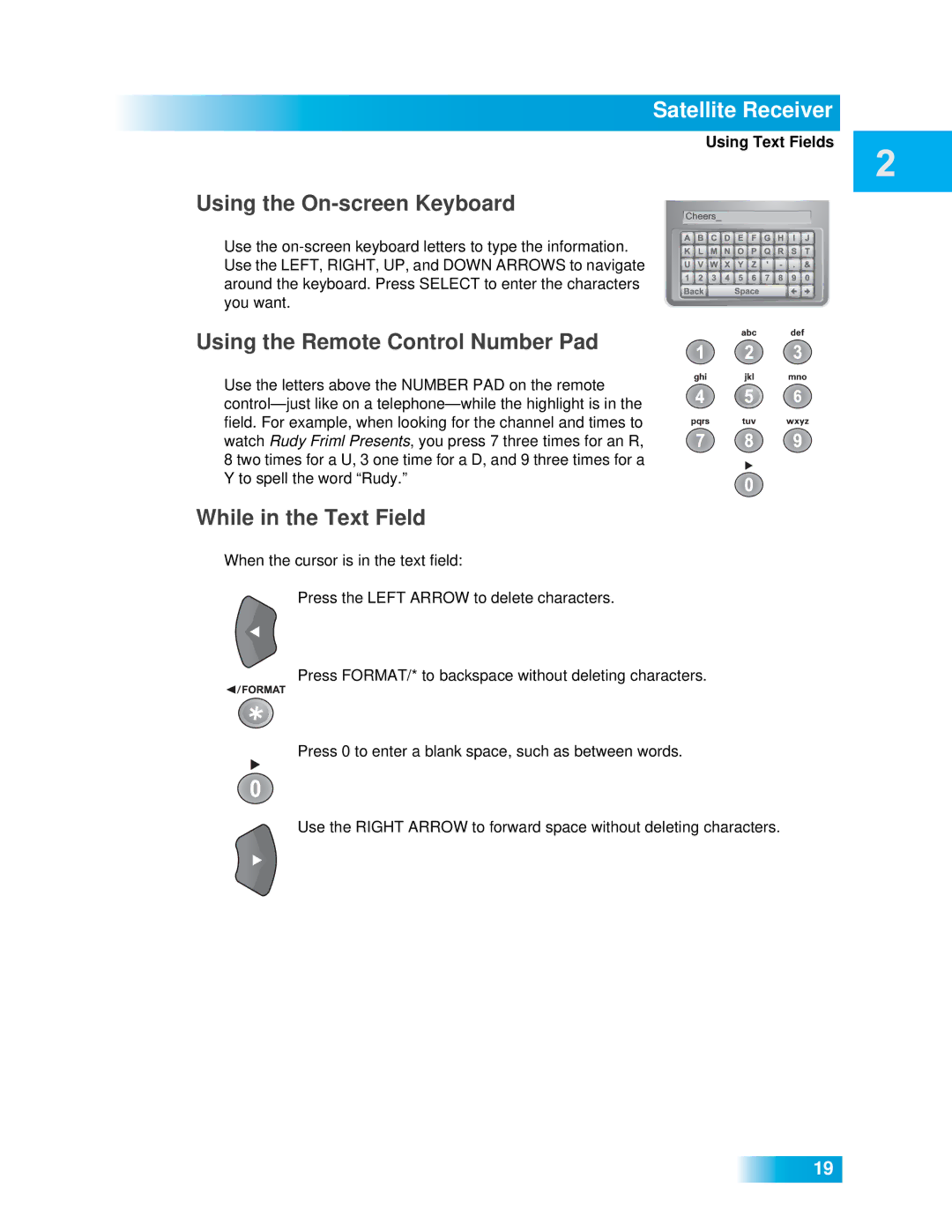 Dish Network 612 Using the On-screen Keyboard, Using the Remote Control Number Pad, While in the Text Field 