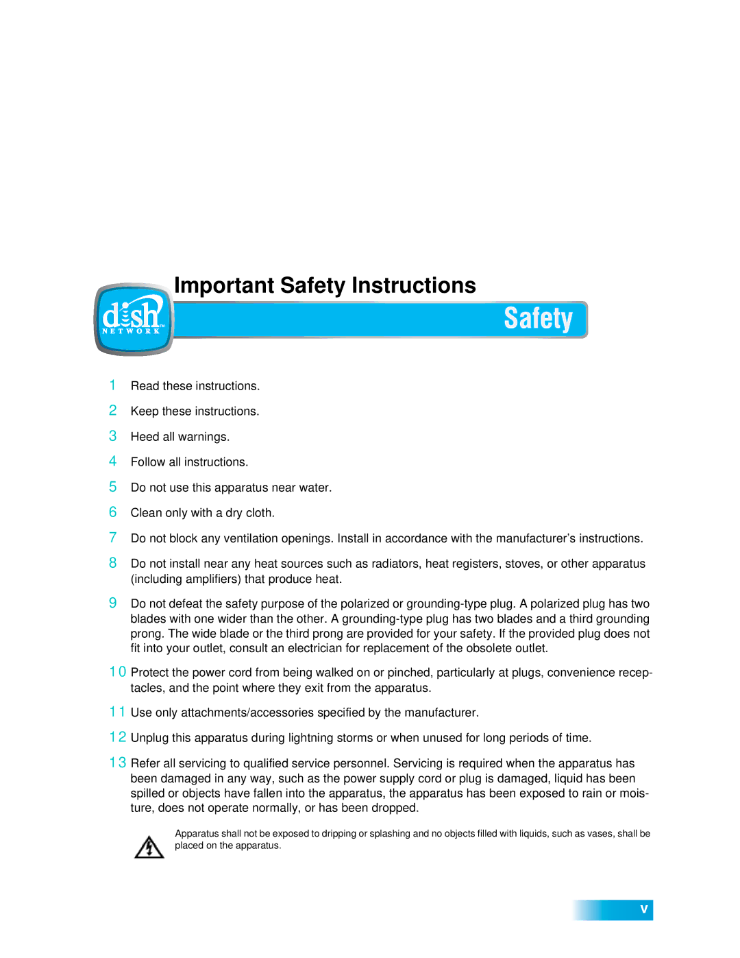 Dish Network 612 important safety instructions 