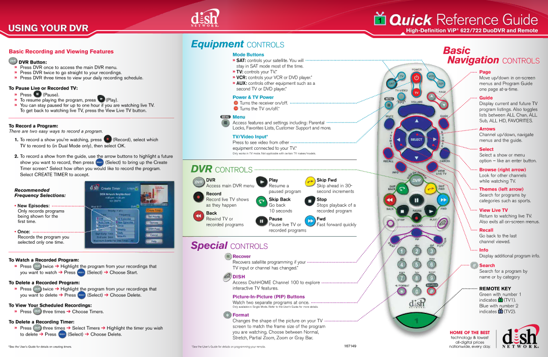 Dish Network 622/722 manual Basic Recording and Viewing Features 