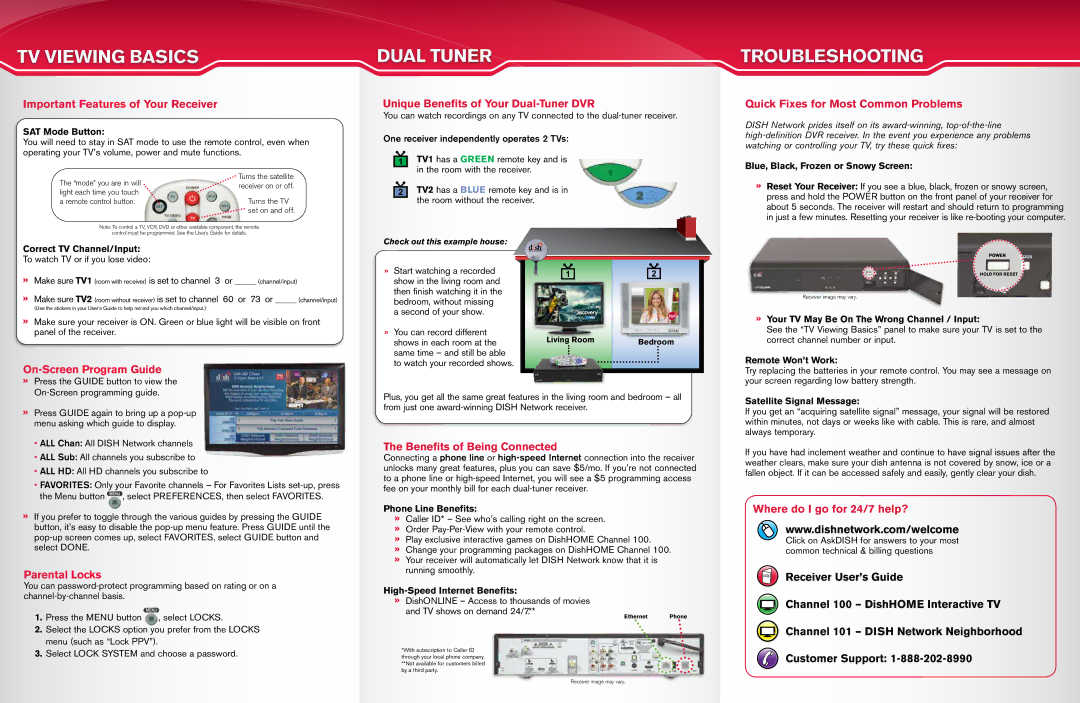 Dish Network 622/722 Important Features of Your Receiver, Unique Benefits of Your Dual-Tuner DVR, On-Screen Program Guide 