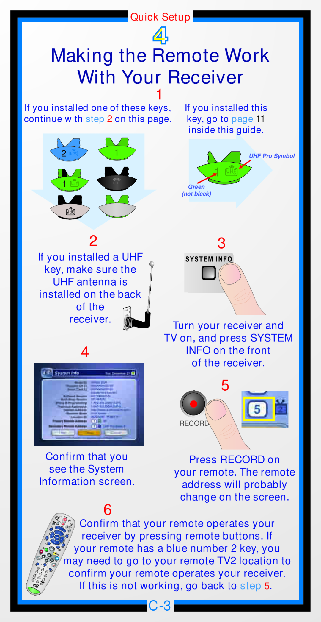 Dish Network 6.3 manual Making the Remote Work With Your Receiver, Quick4Setup 