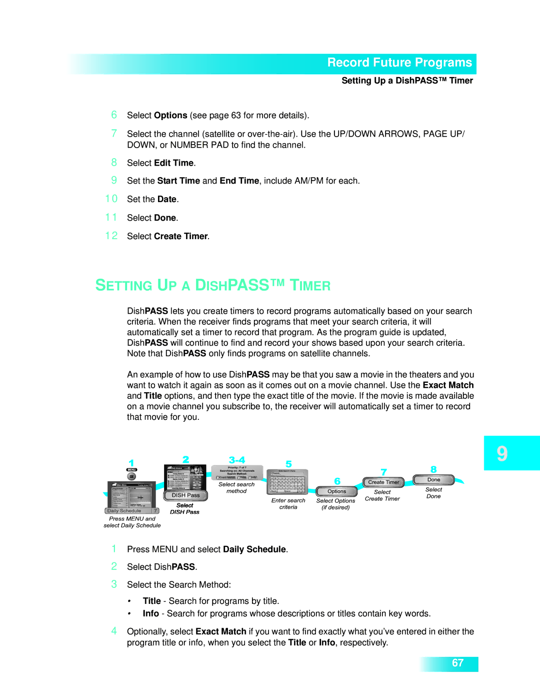 Dish Network 722k important safety instructions Setting Up a DishPASS Timer, Select Edit Time, Select Create Timer 