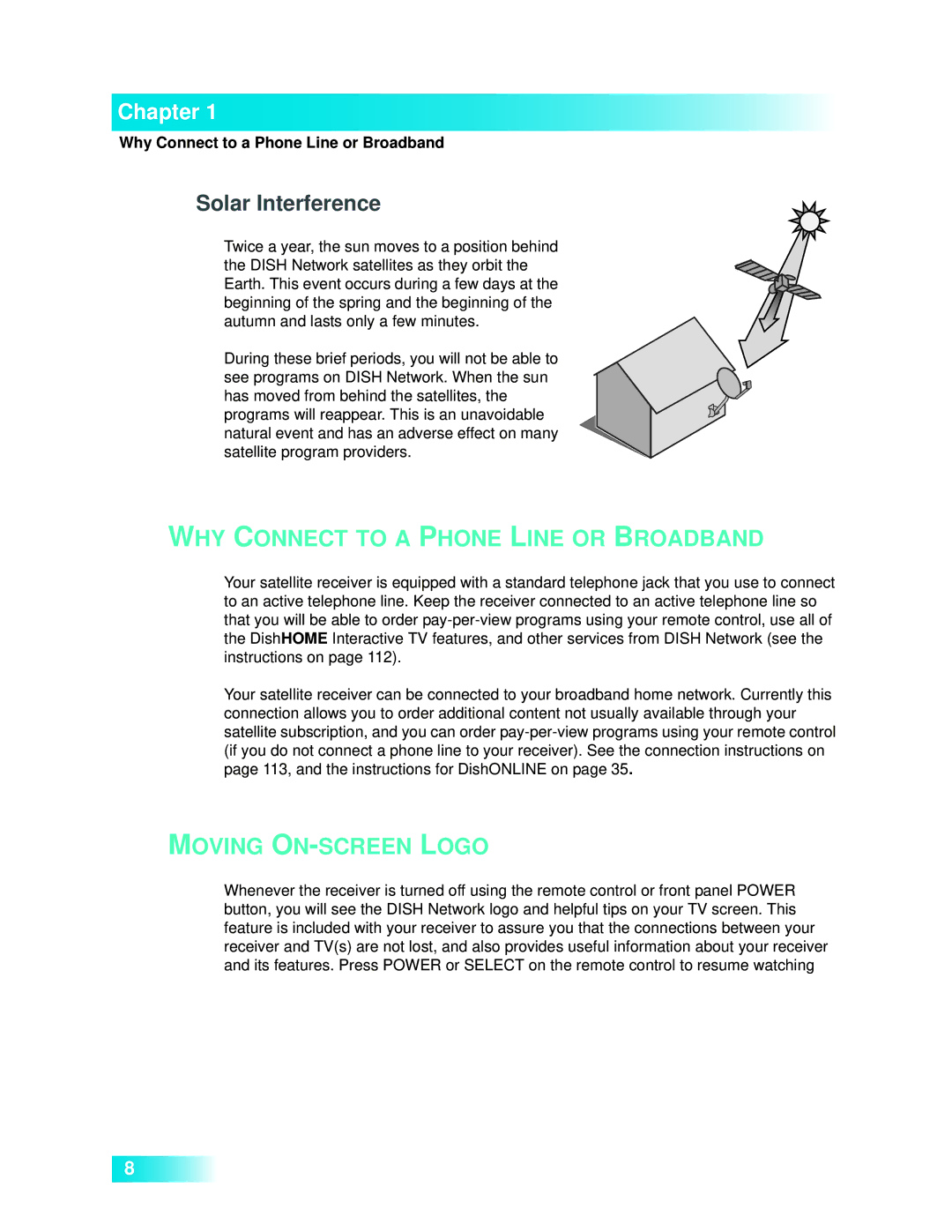 Dish Network 722k important safety instructions Solar Interference, Why Connect to a Phone Line or Broadband 