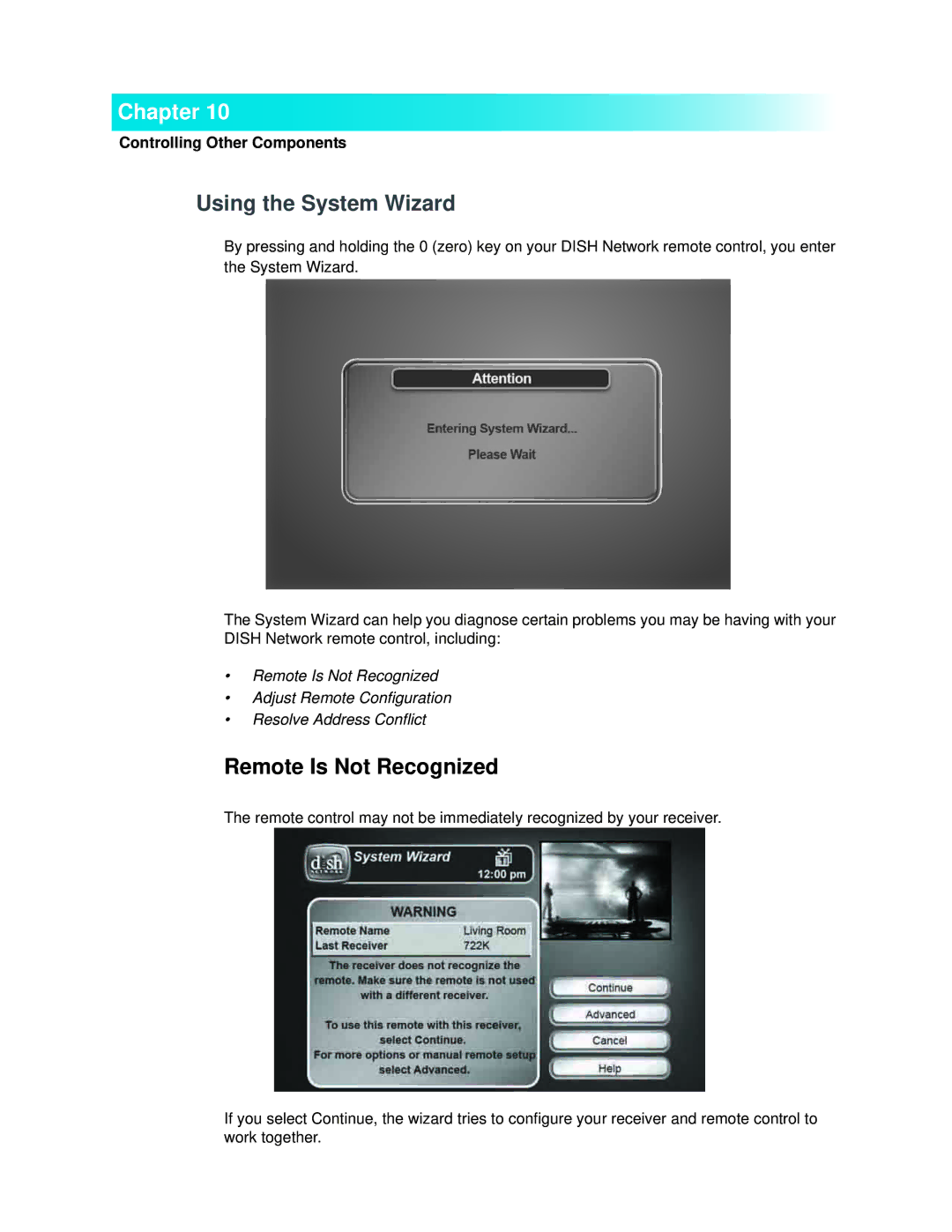 Dish Network 722k important safety instructions Using the System Wizard, Remote Is Not Recognized 