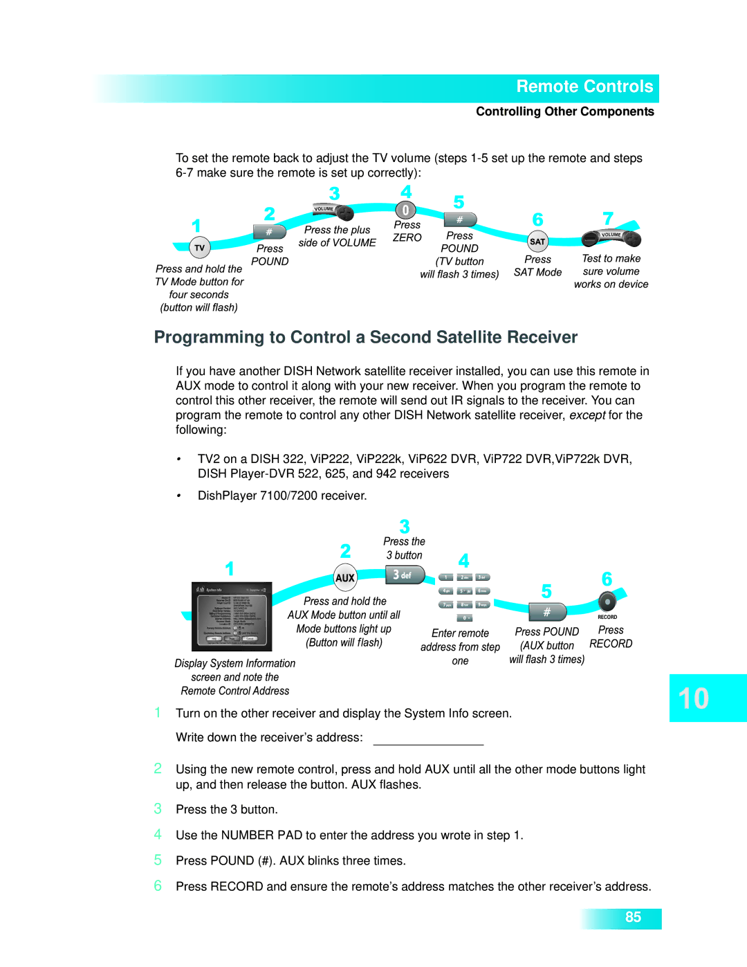 Dish Network 722k important safety instructions Programming to Control a Second Satellite Receiver 