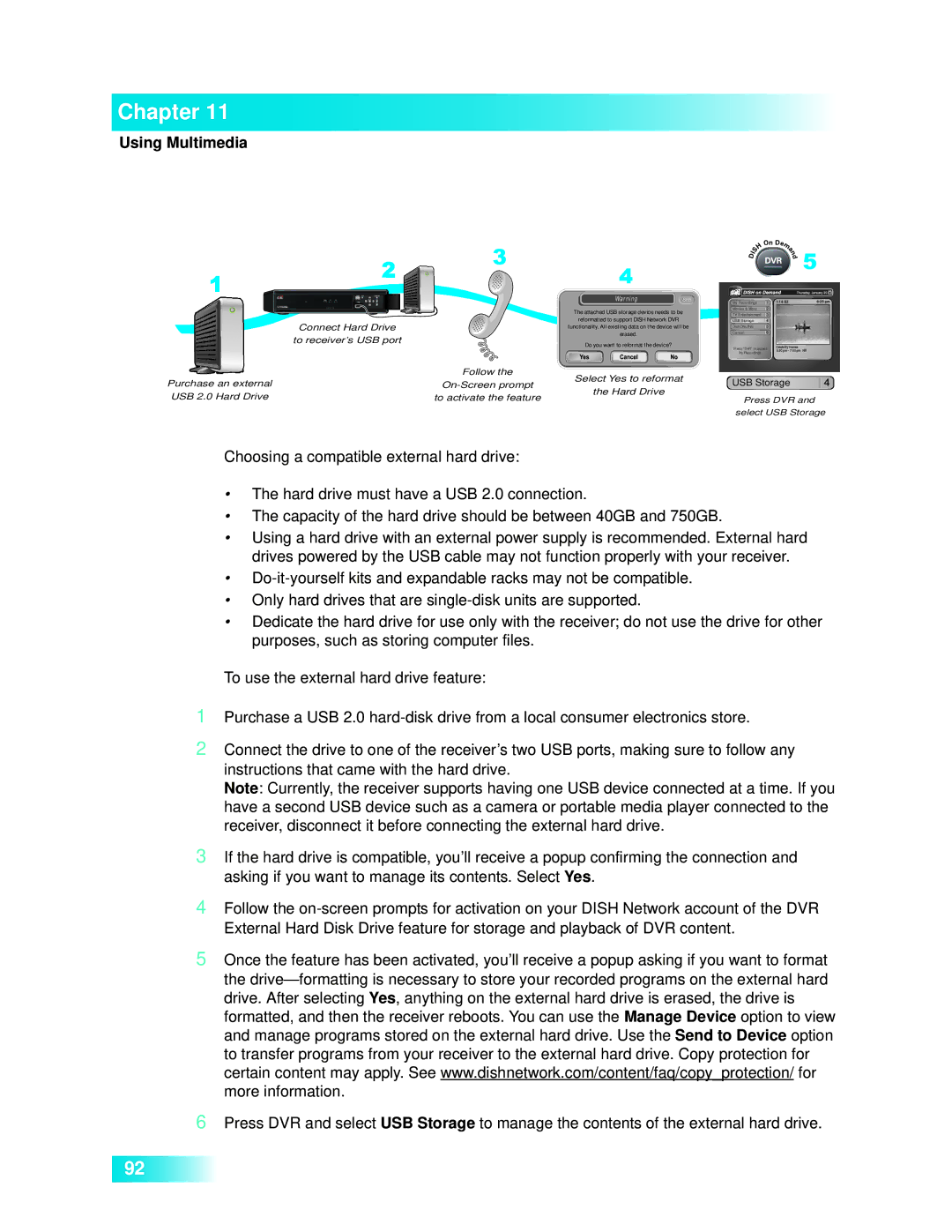 Dish Network 722k important safety instructions Connect Hard Drive 