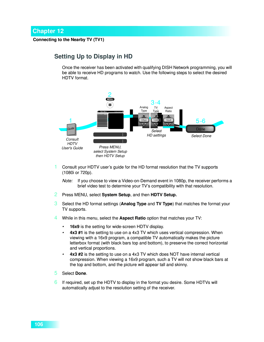 Dish Network 722k important safety instructions Setting Up to Display in HD, Se lect 