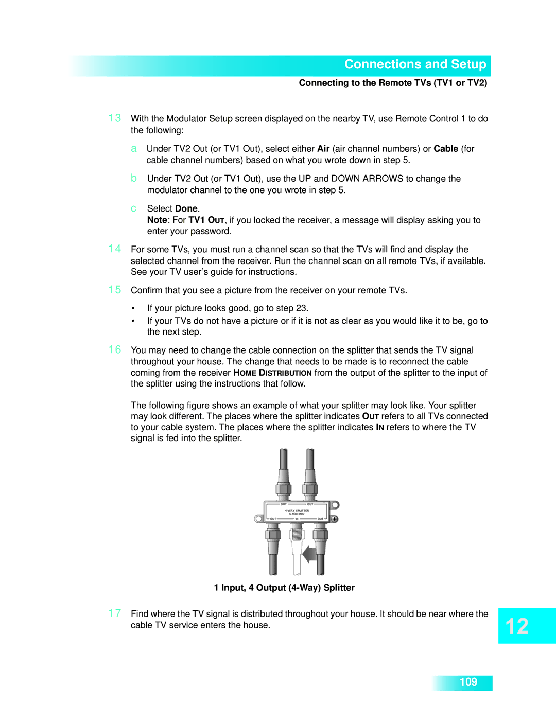 Dish Network 722k important safety instructions Input, 4 Output 4-Way Splitter 