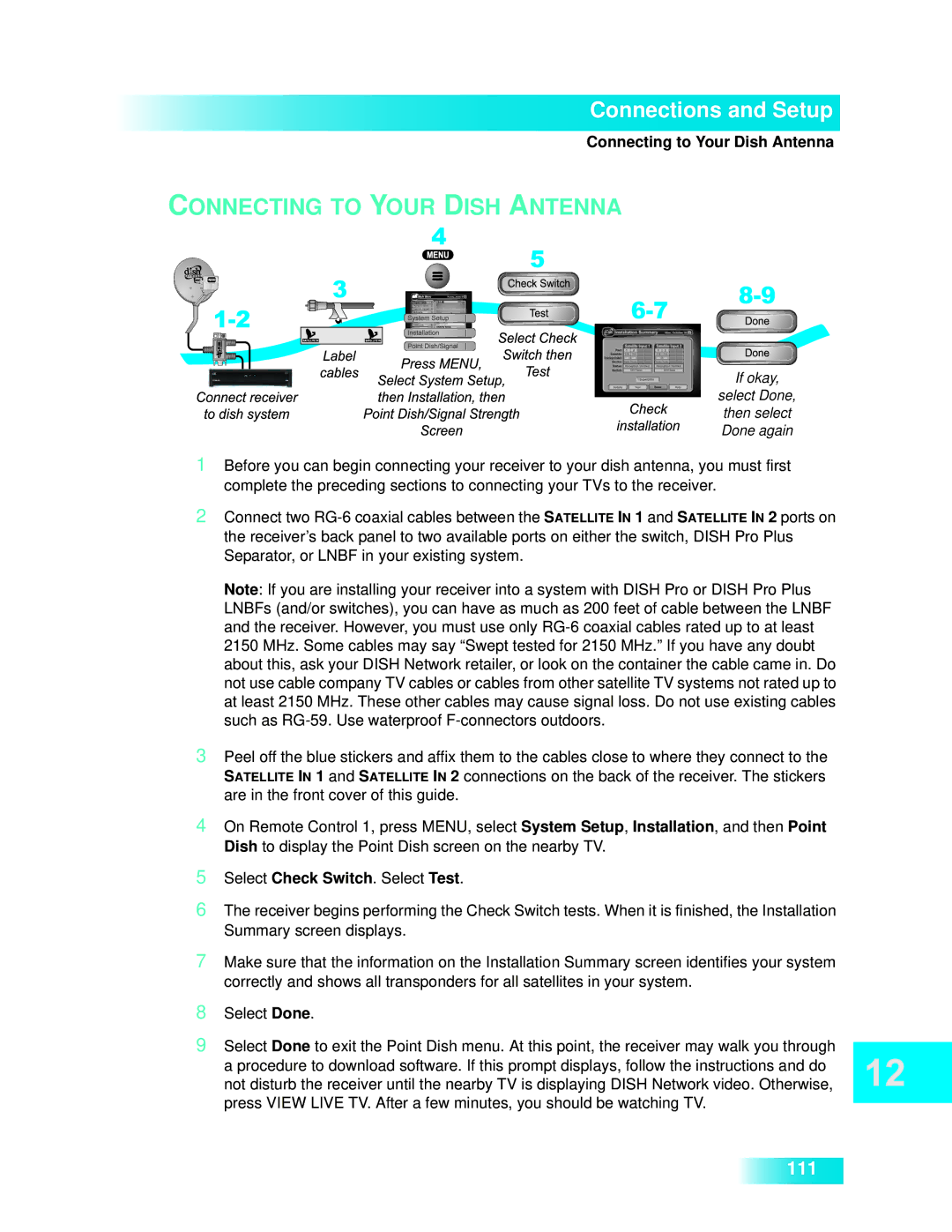 Dish Network 722k important safety instructions Connecting to Your Dish Antenna 