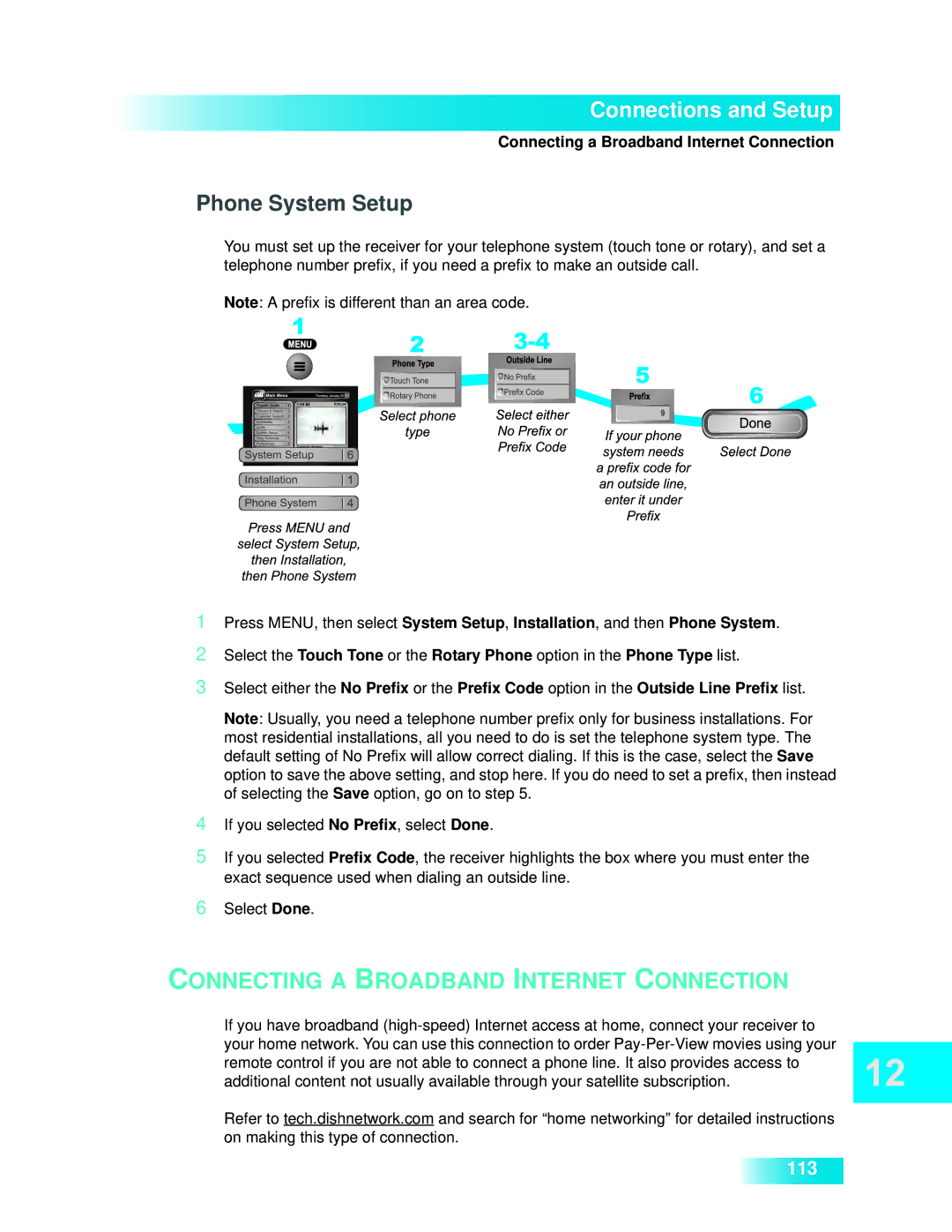 Dish Network 722k important safety instructions Phone System Setup, Connecting a Broadband Internet Connection 