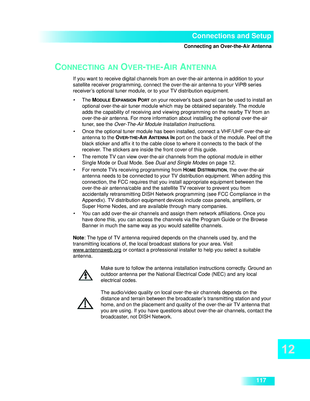 Dish Network 722k important safety instructions Connecting AN OVER-THE-AIR Antenna, Connecting an Over-the-Air Antenna 