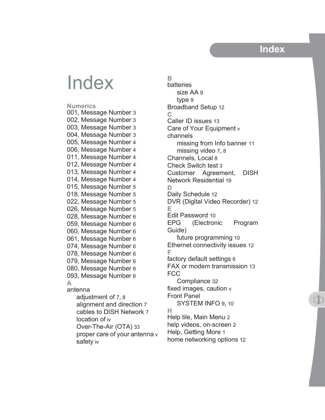 Dish Network 176779, 922 SlingLoaded manual Index 