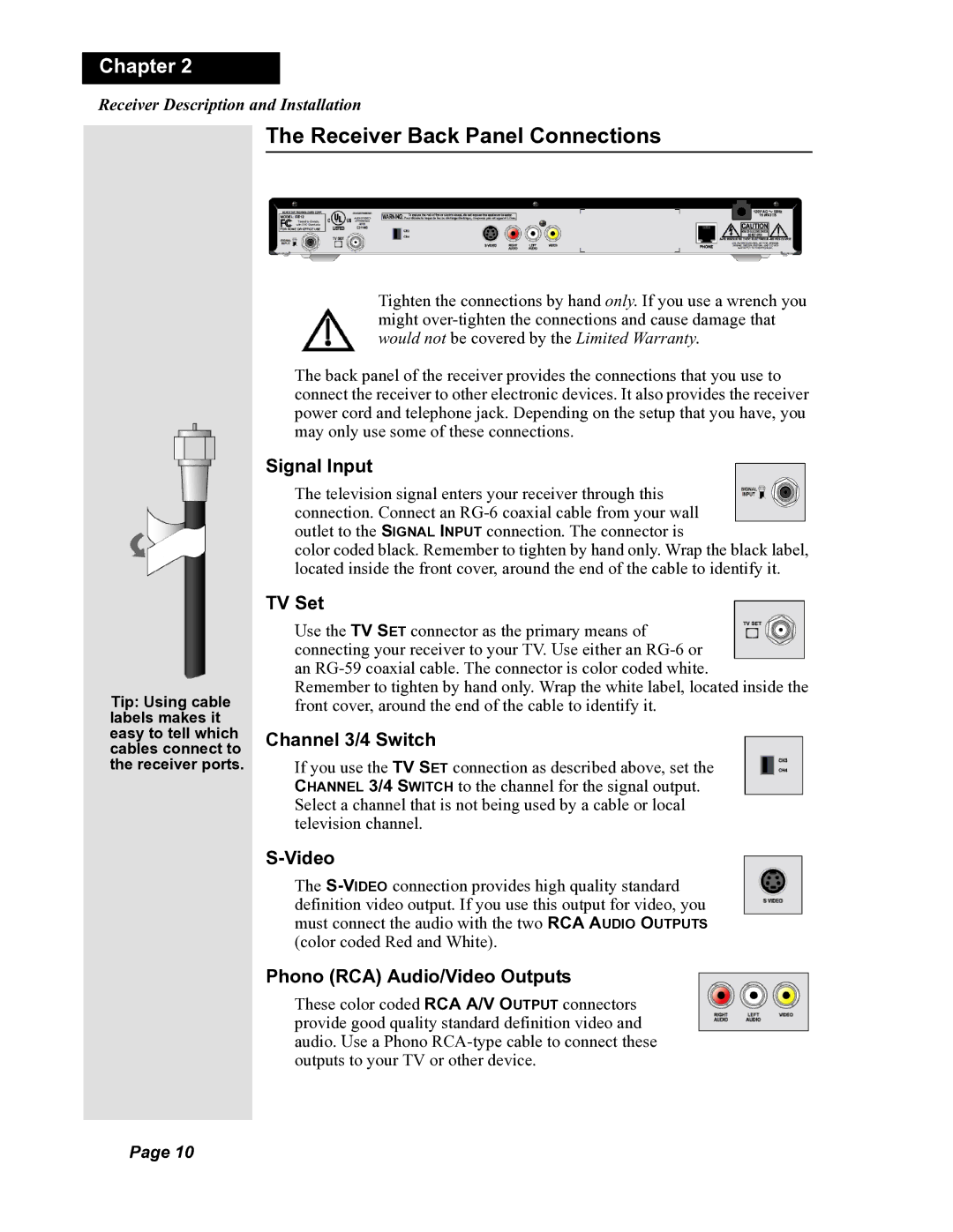 Dish Network DISH 351 manual Receiver Back Panel Connections 