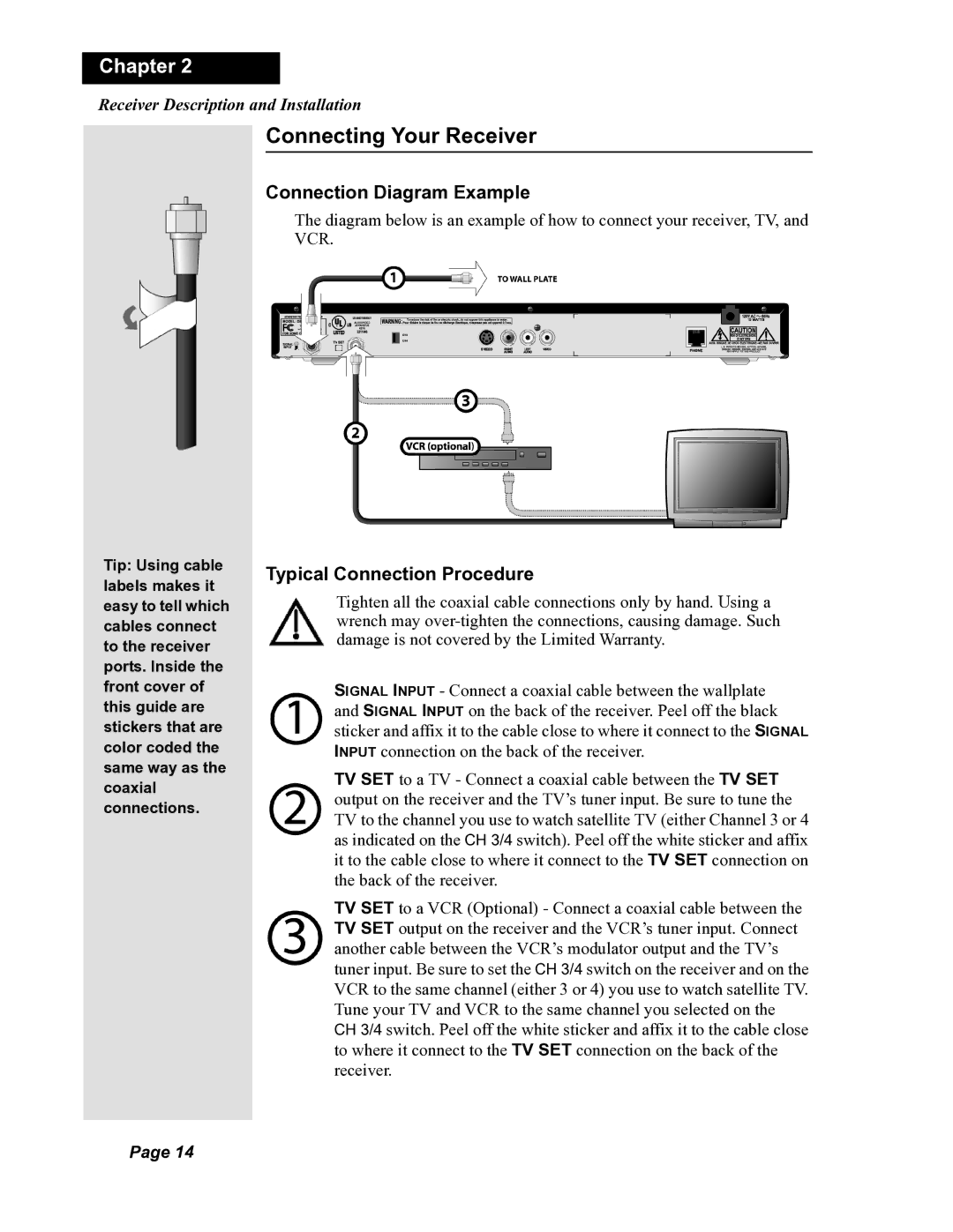 Dish Network DISH 351 manual Connecting Your Receiver, Connection Diagram Example, Typical Connection Procedure 