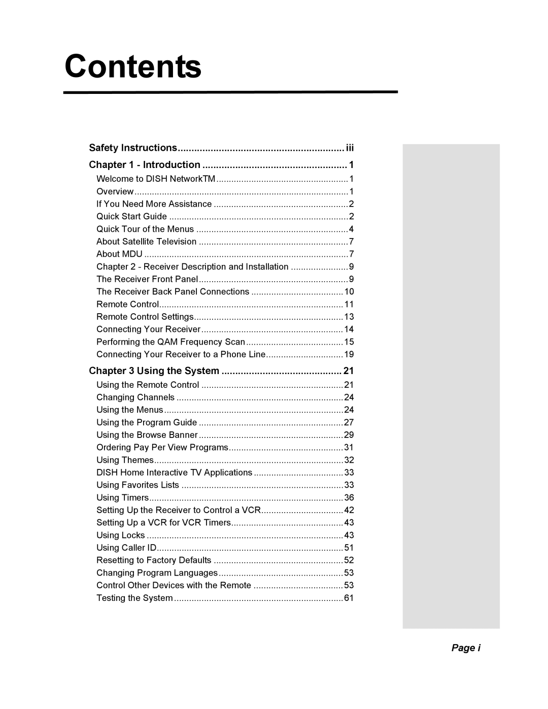 Dish Network 123698, Duo 322 manual Contents 