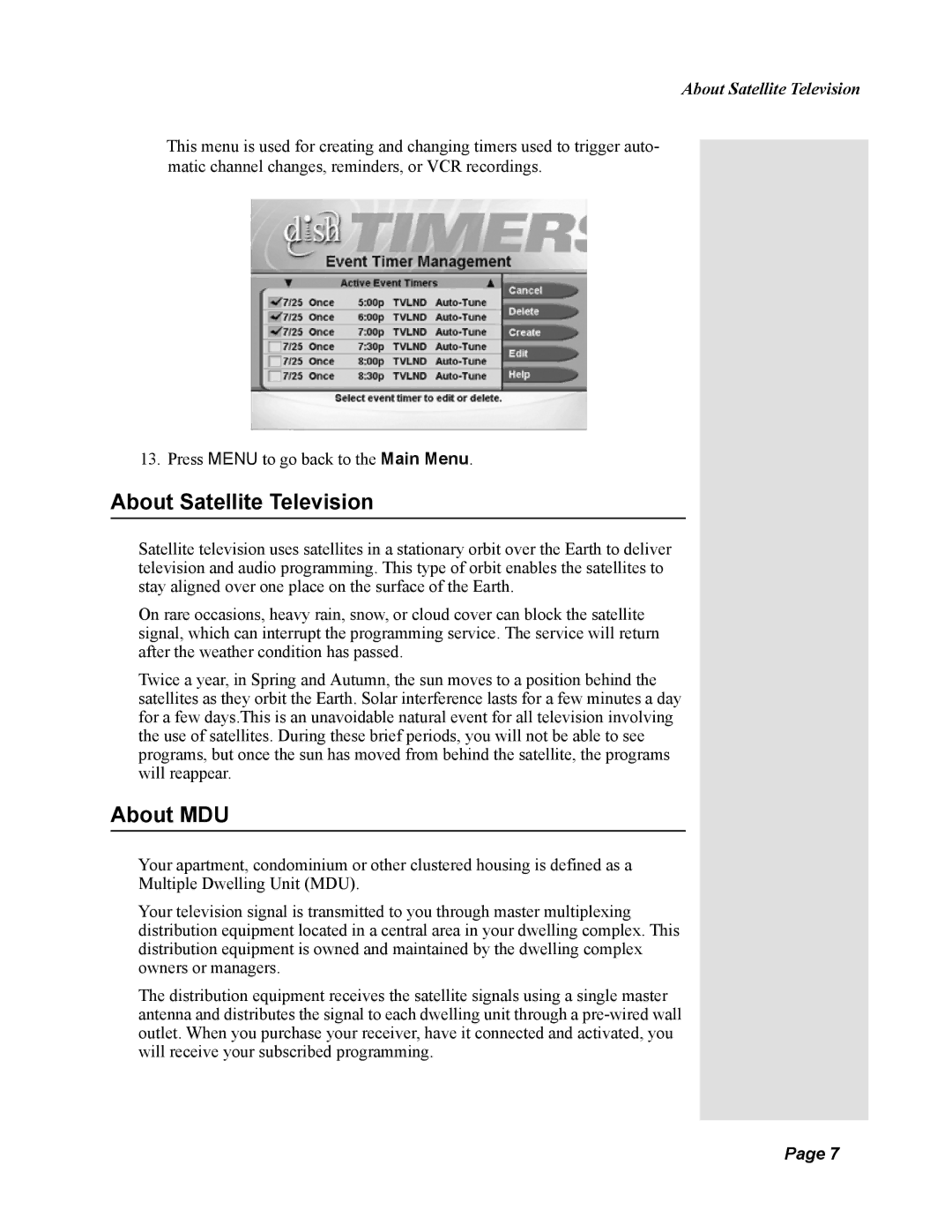 Dish Network 123698, Duo 322 manual About Satellite Television, About MDU 