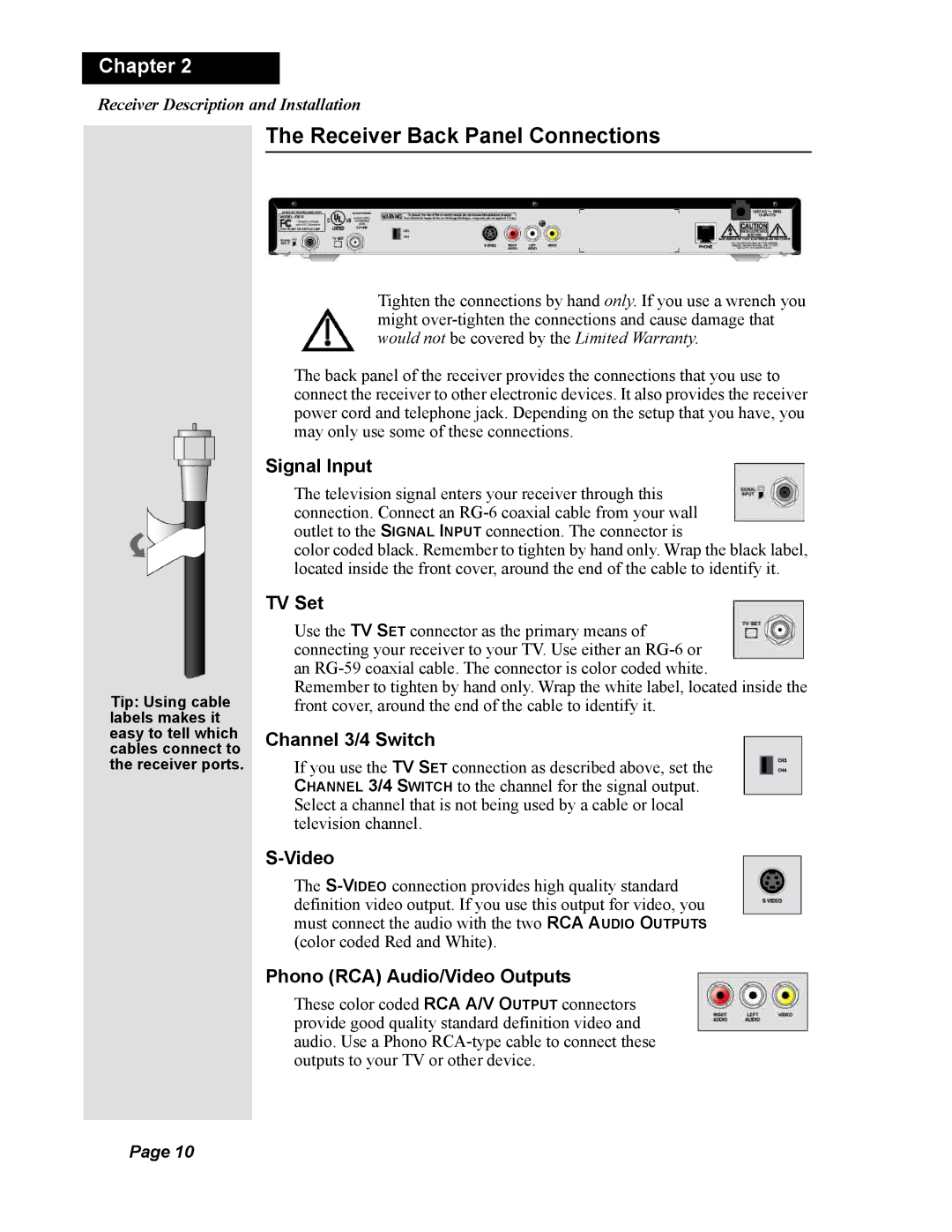 Dish Network Duo 322, 123698 manual Receiver Back Panel Connections 