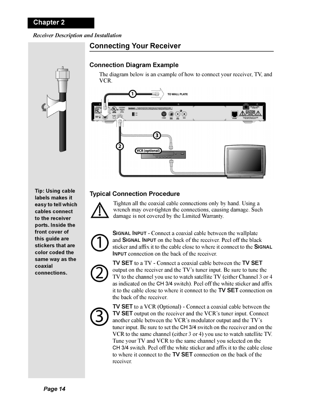 Dish Network Duo 322, 123698 manual Connecting Your Receiver, Connection Diagram Example, Typical Connection Procedure 