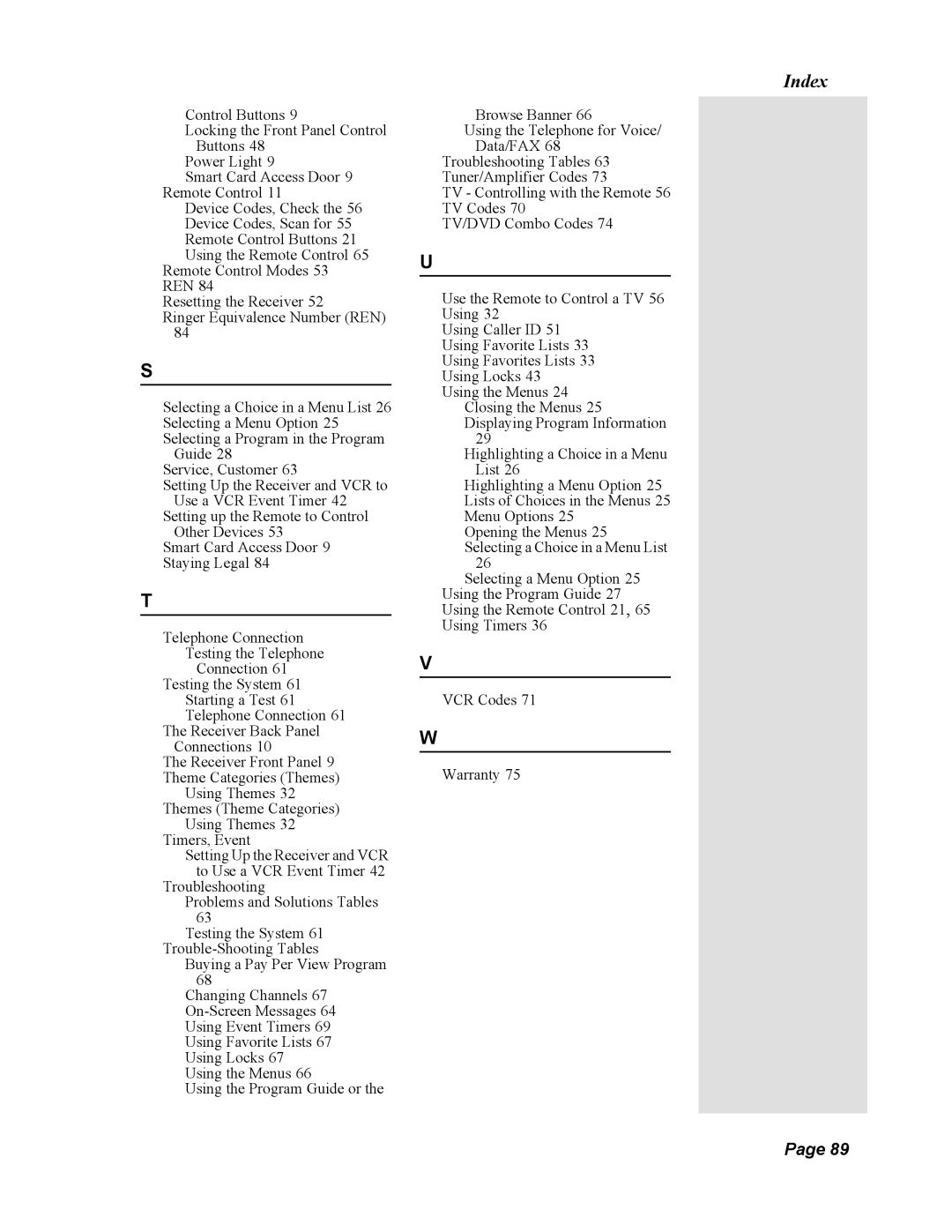 Dish Network 123698, Duo 322 manual Index 