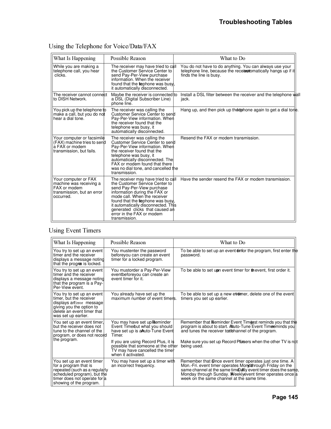 Dish Network 118523, DuoDVR 522, DuoDVR 625 manual Using the Telephone for Voice/Data/FAX, Using Event Timers 