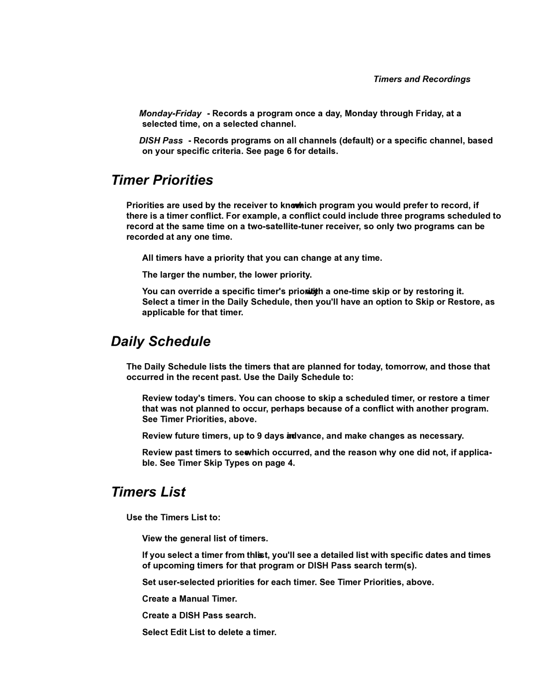 Dish Network 118523, DuoDVR 522, DuoDVR 625 manual Timer Priorities, Timers and Recordings 