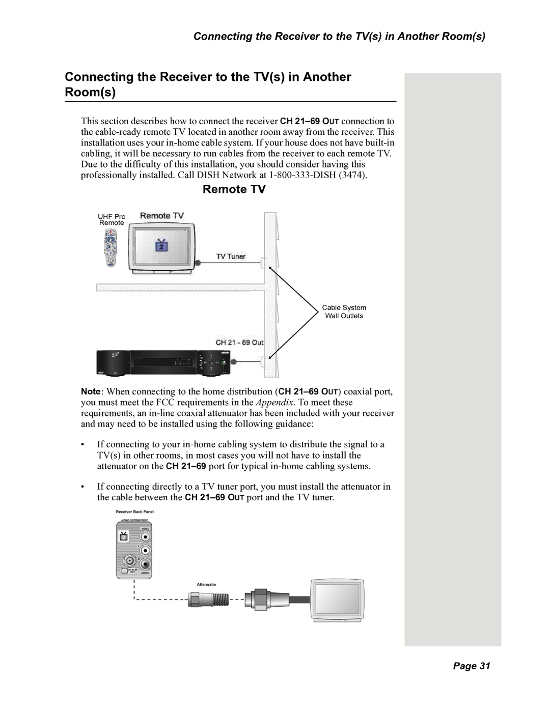 Dish Network 118523, DuoDVR 522, DuoDVR 625 manual Connecting the Receiver to the TVs in Another Rooms 