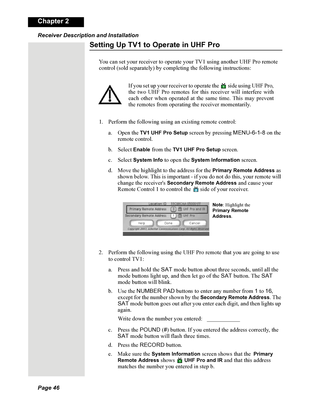 Dish Network 118523, DuoDVR 522, DuoDVR 625 manual Setting Up TV1 to Operate in UHF Pro 