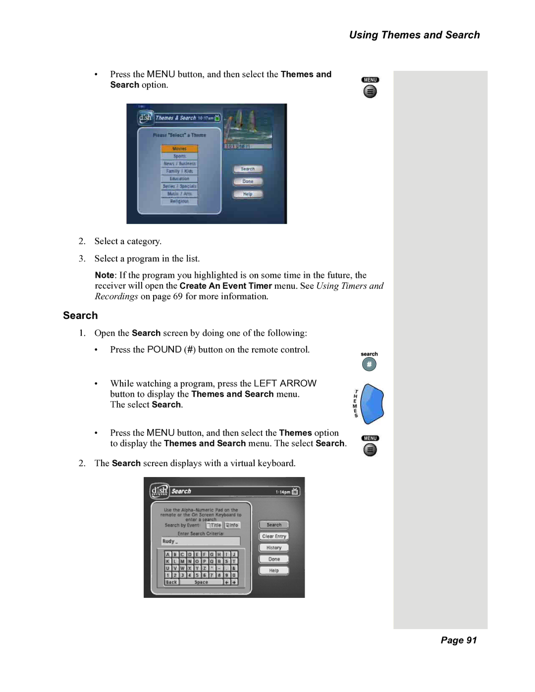 Dish Network 118523, DuoDVR 522, DuoDVR 625 manual Using Themes and Search 