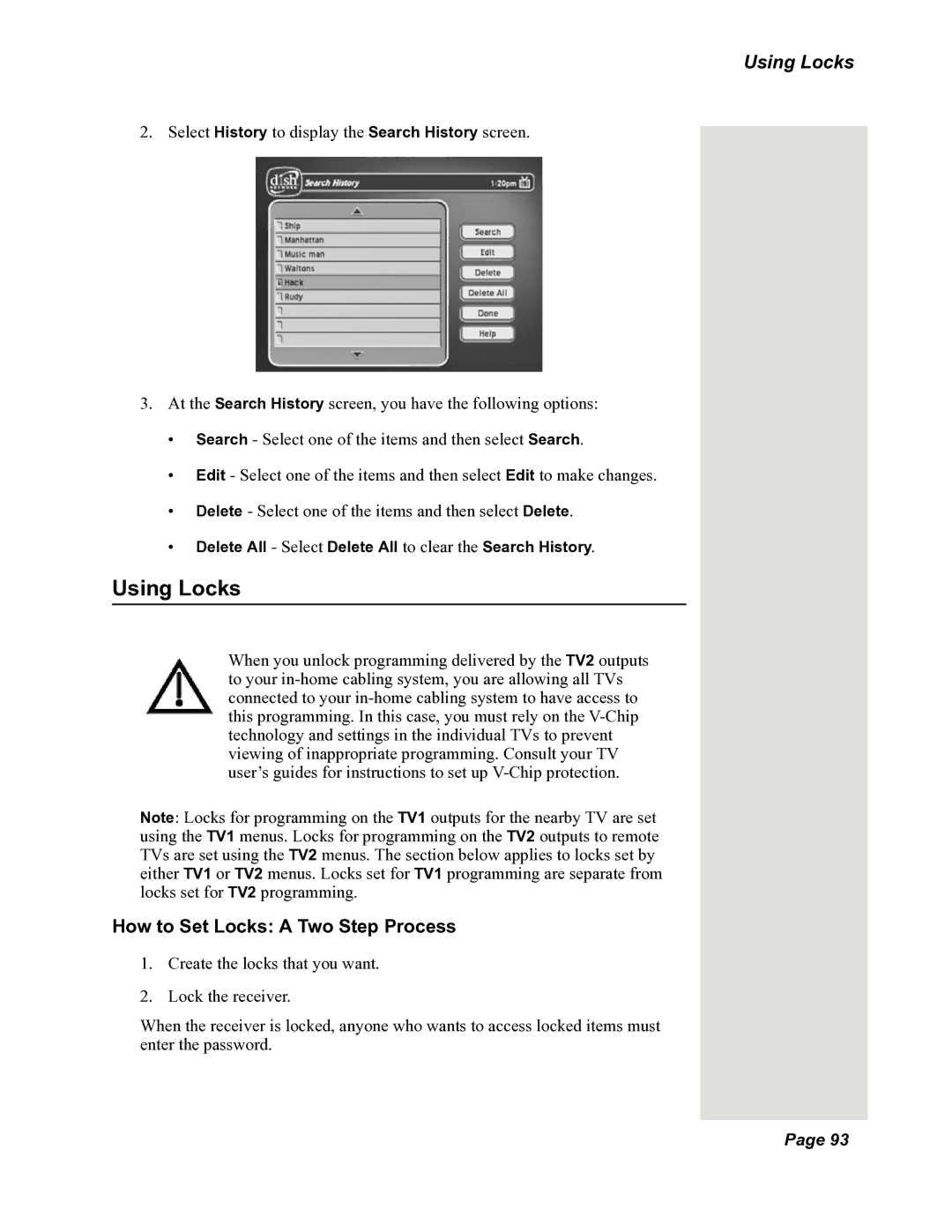 Dish Network DuoDVR 625, DuoDVR 522, 118523 manual Using Locks, How to Set Locks a Two Step Process 