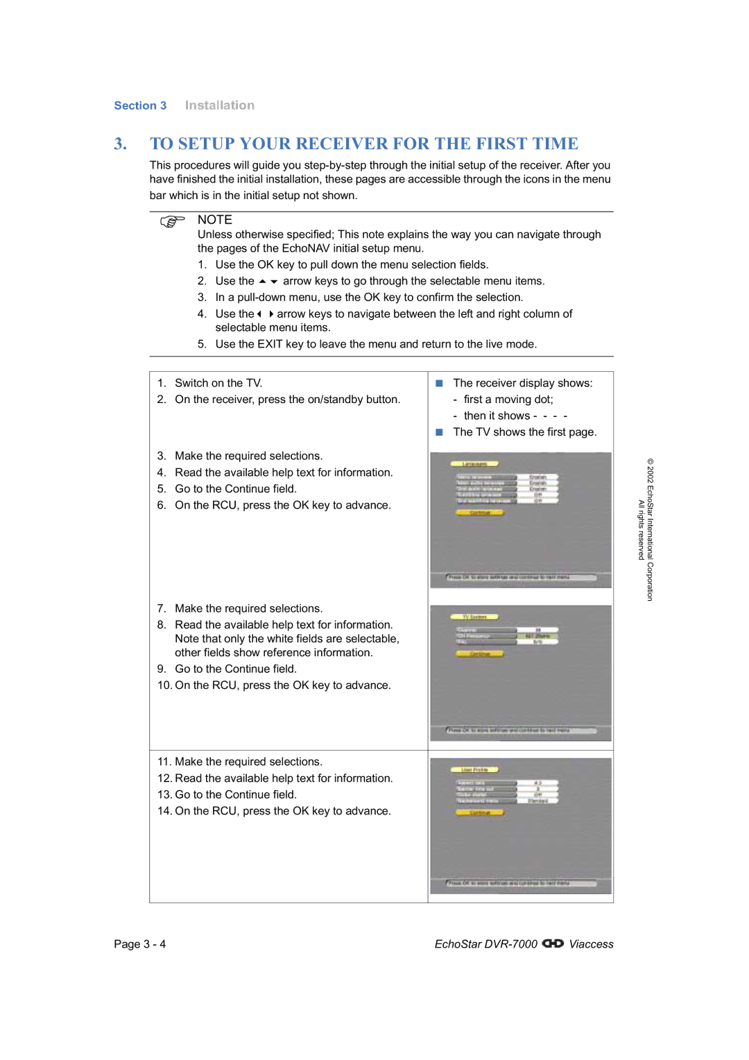 Dish Network DVR-7000 manual To Setup Your Receiver for the First Time 