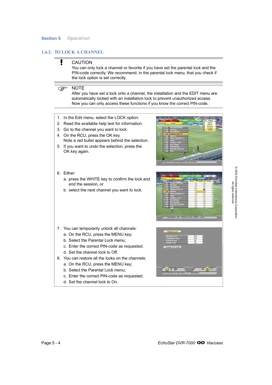 Dish Network DVR-7000 manual To Lock a Channel 