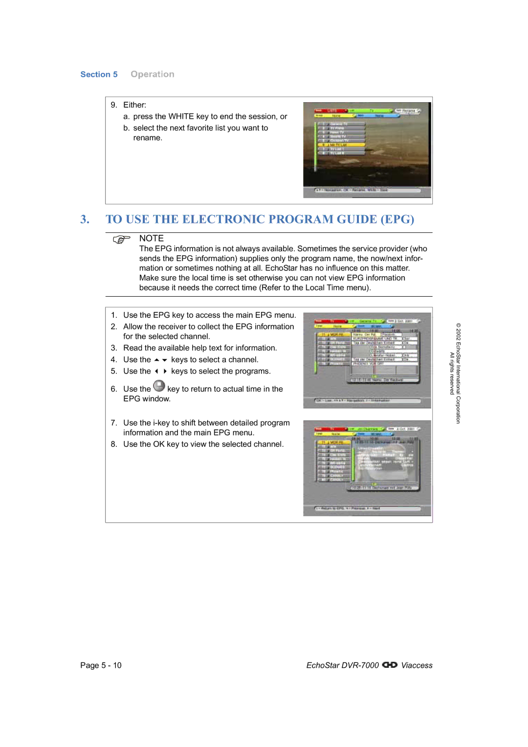 Dish Network DVR-7000 manual To USE the Electronic Program Guide EPG 