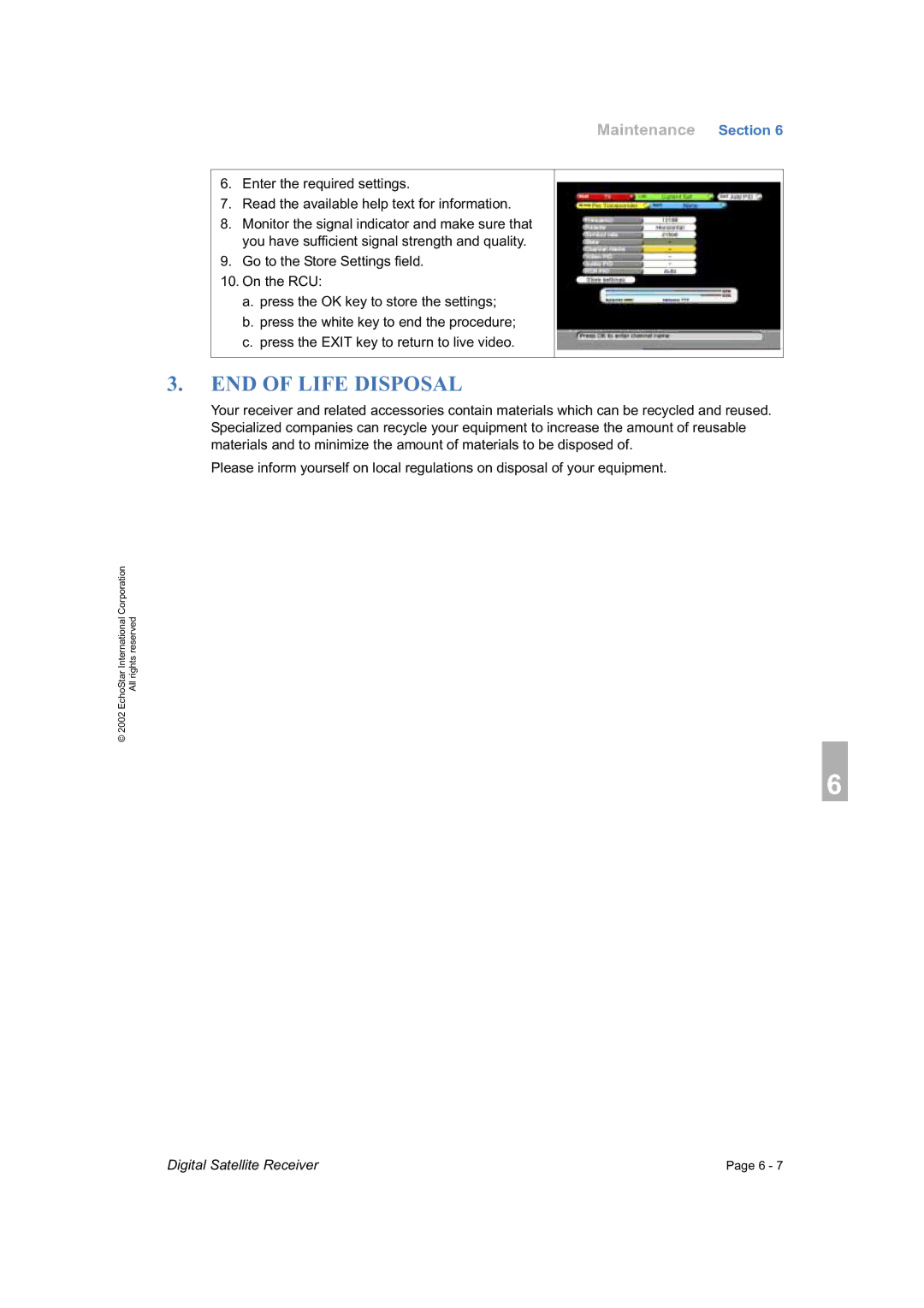 Dish Network DVR-7000 manual END of Life Disposal 