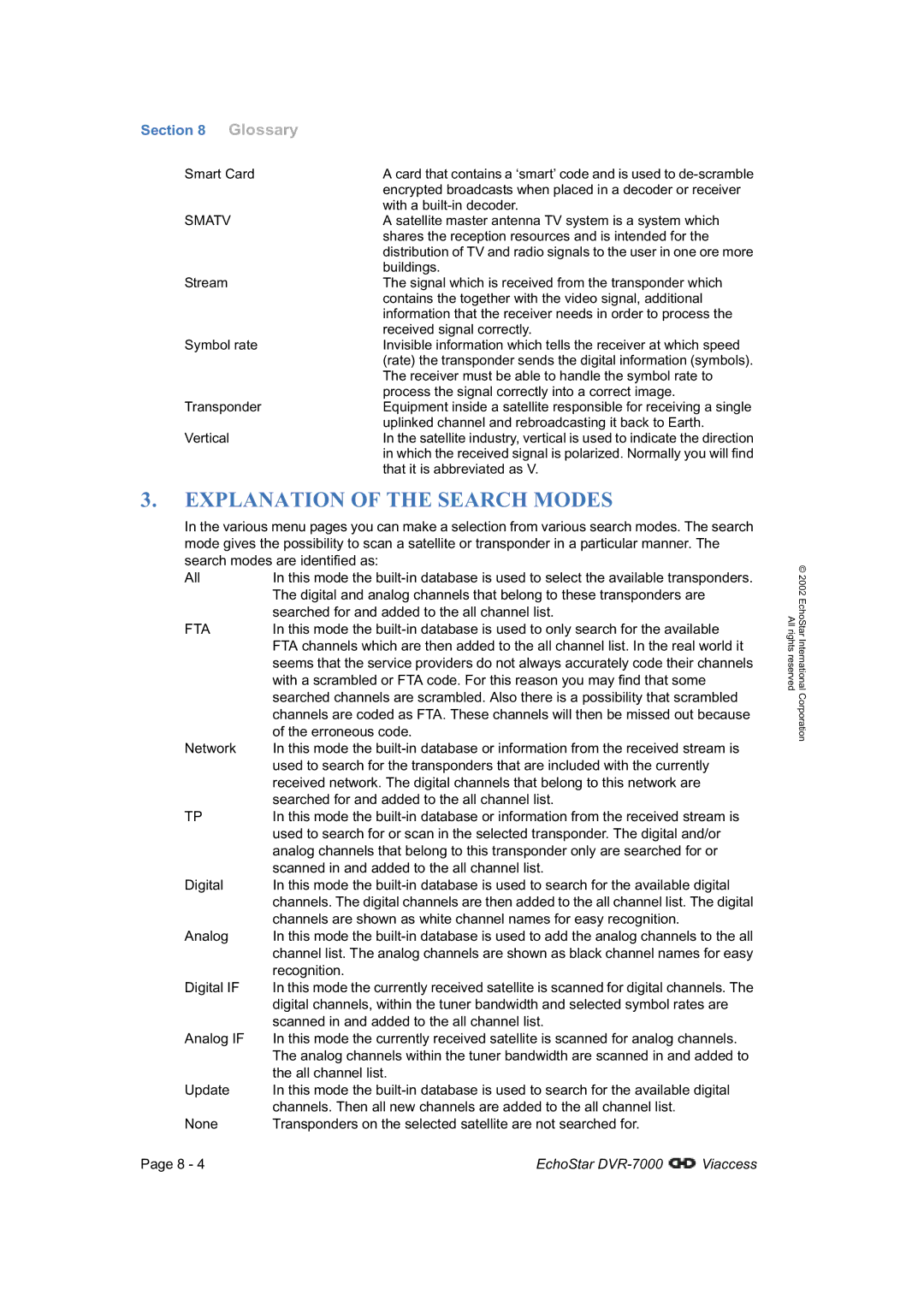 Dish Network DVR-7000 manual Explanation of the Search Modes, Smart Card 