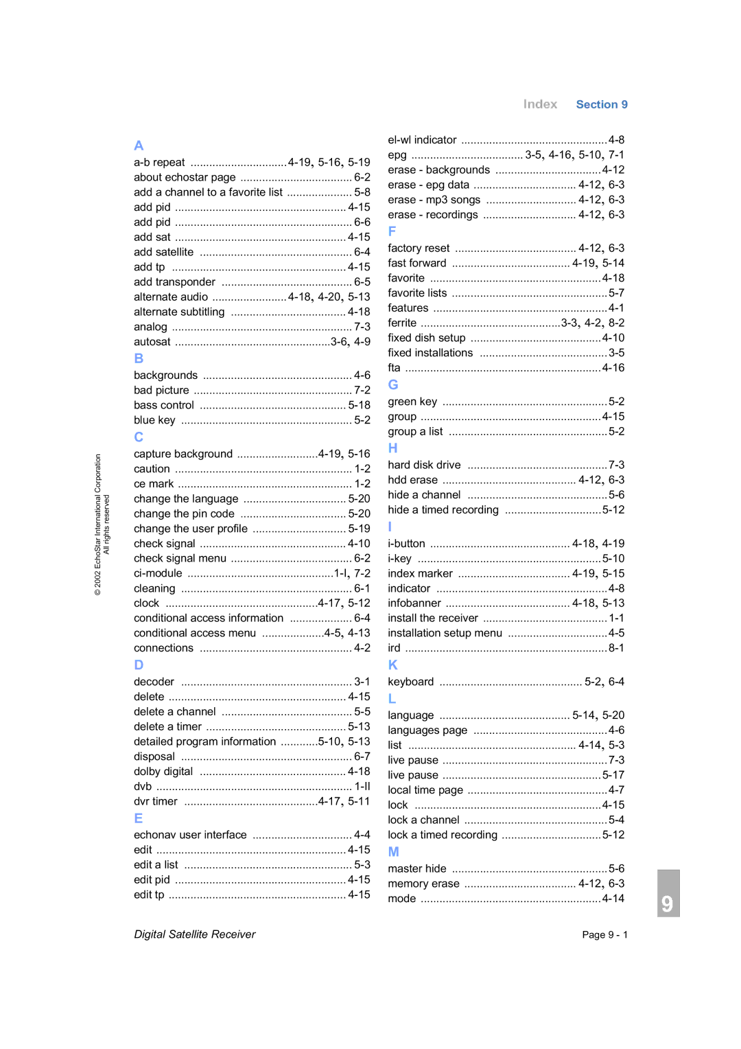 Dish Network DVR-7000 manual Index Section 